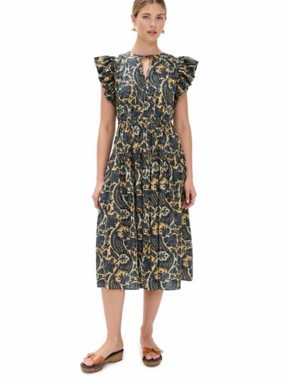Ulla Johnson Women's Green Kairi Flutter Sleeve Midi Dress Size 16